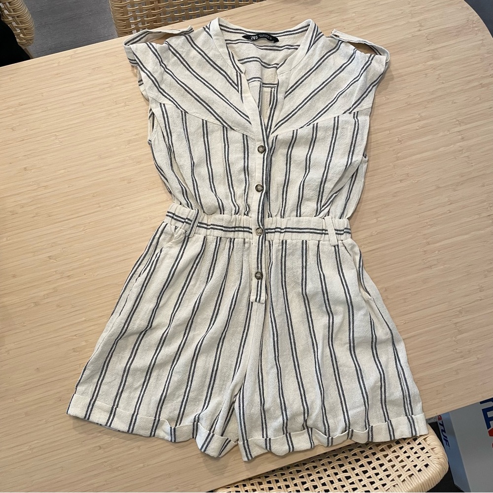 Zara cream and blue stripe romper